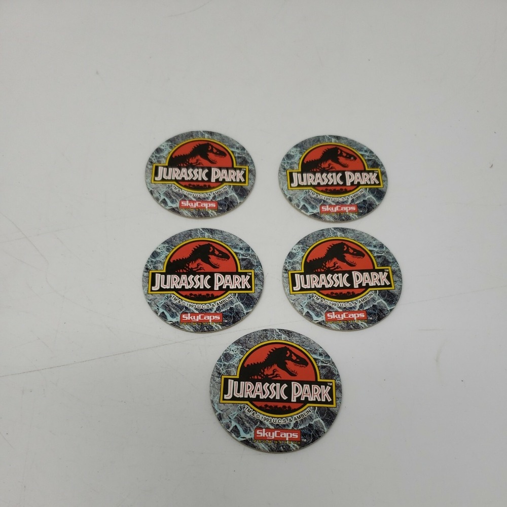 1993 Jurassic Park Logo Pog Milk Cap SkyCaps by Skybox Vintage Dinosaur Pogs Set